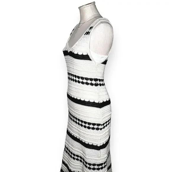 New $249 JOIE Crochet Knit Midi Dress Sleeveless Striped Ivory Coastal Chic M - Picture 7 of 15